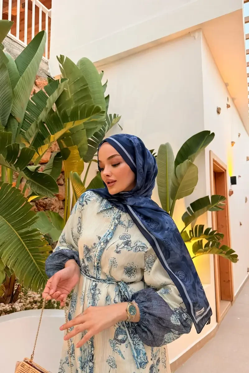 Rossa Desen Soft Şal - Lacivert - Camellia Scarfs