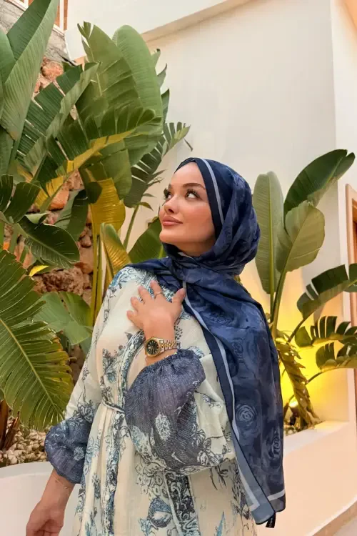 Rossa Desen Soft Şal - Lacivert - Camellia Scarfs (1)