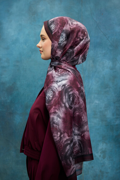 Rossa Desen Soft Şal - Mürdüm - Camellia Scarfs (1)