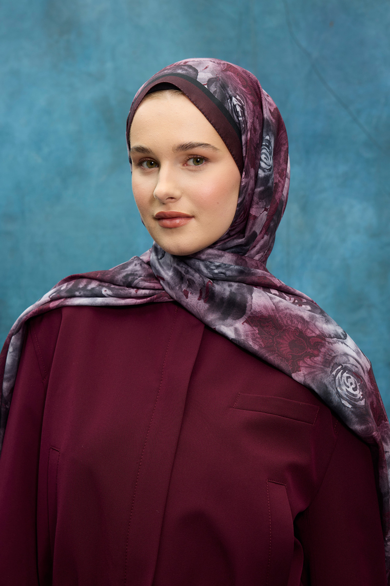 Rossa Desen Soft Şal - Mürdüm - 1