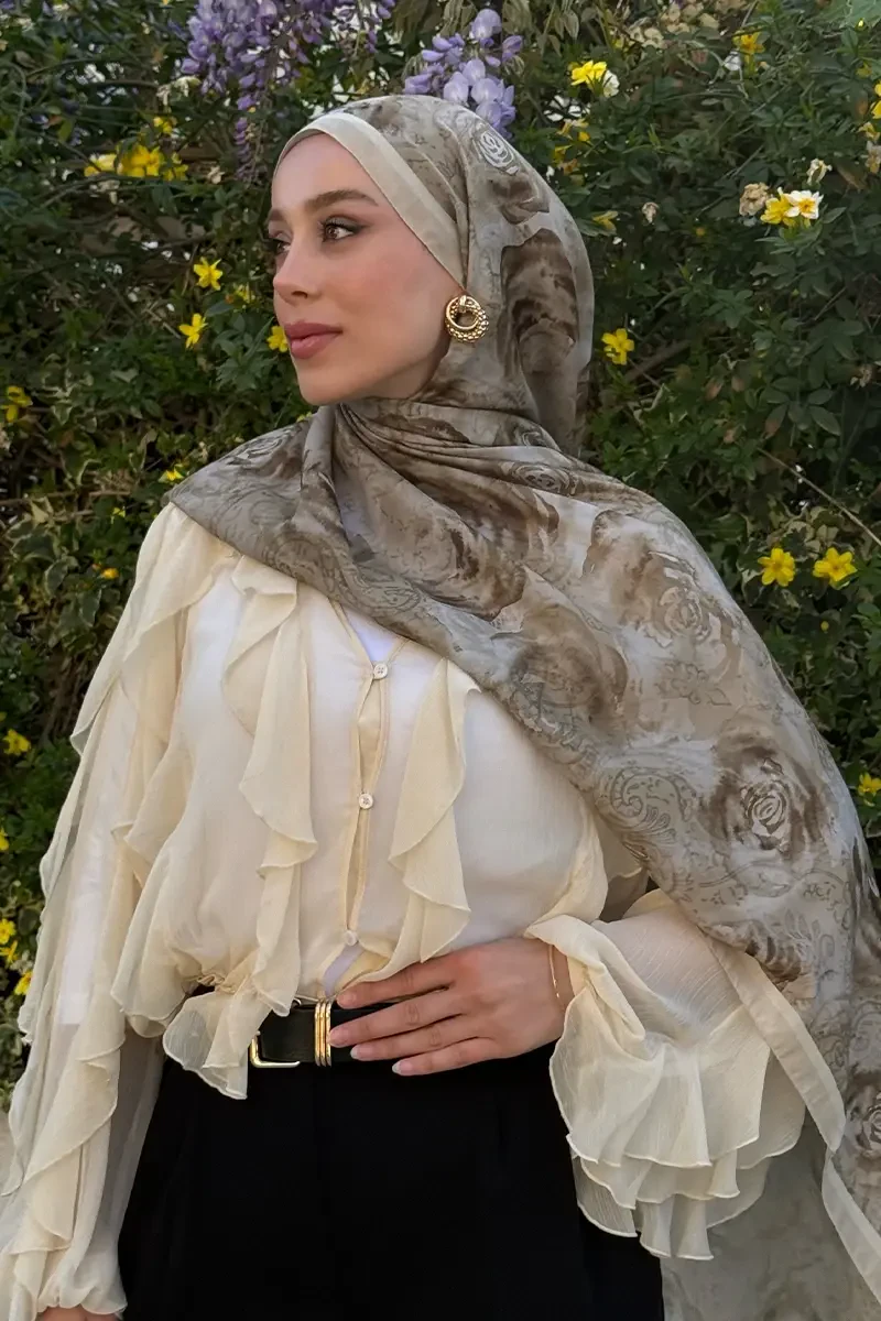 Rossa Desen Soft Şal - Olive - 1