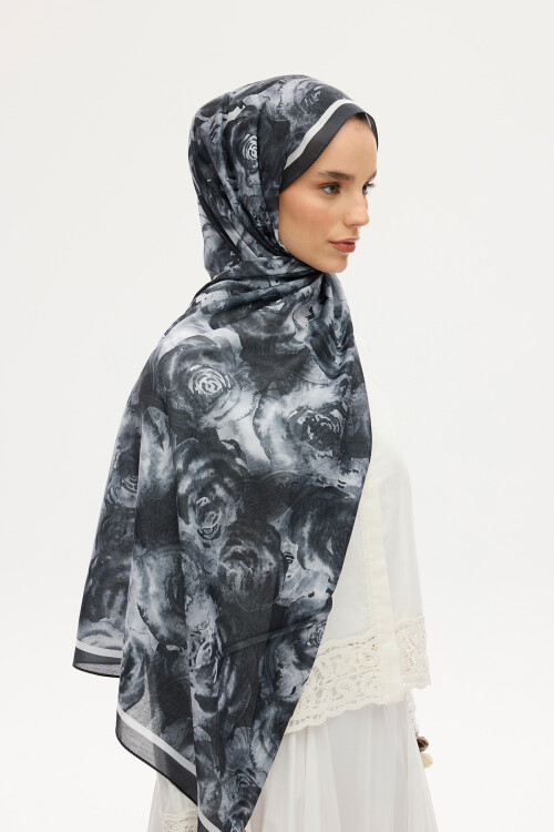 Rossa Desen Soft Şal - Siyah - Camellia Scarfs (1)