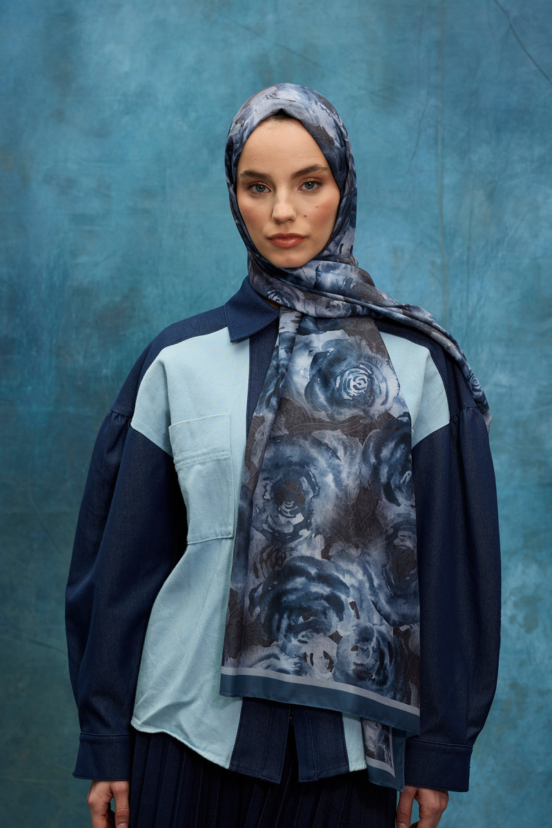 Rossa Desen Soft Şal - Soğuk Mavi - 1
