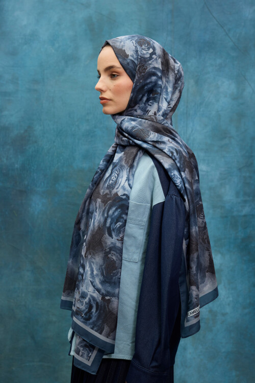 Rossa Desen Soft Şal - Soğuk Mavi - Camellia Scarfs (1)