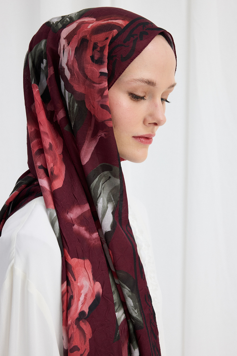 Rossa Kraş Şal - Bordo - 3