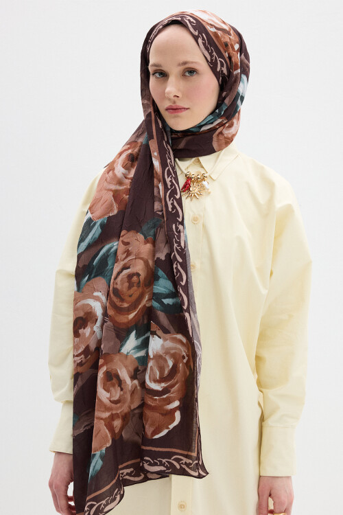 Rossa Kraş Şal - Kahve - Camellia Scarfs