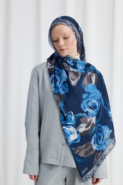 Rossa Kraş Şal - Lacivert - Camellia Scarfs (1)