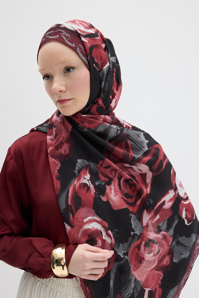 Rossa Kraş Şal - Siyah / Bordo - 3