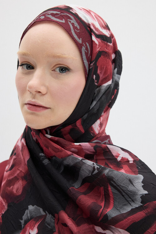 Rossa Kraş Şal - Siyah / Bordo - Camellia Scarfs (1)