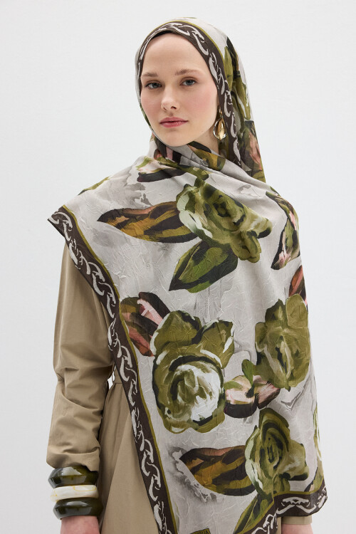 Rossa Kraş Şal - Zeytin Yeşili - Camellia Scarfs