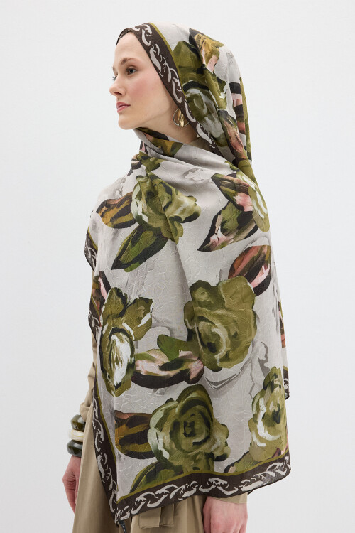 Rossa Kraş Şal - Zeytin Yeşili - Camellia Scarfs (1)