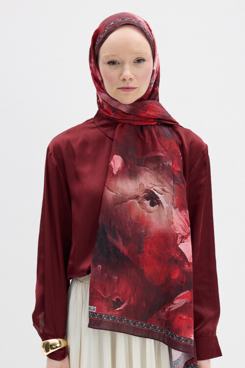 Sera Desen Kraş Şal - Bordo - Camellia Scarfs