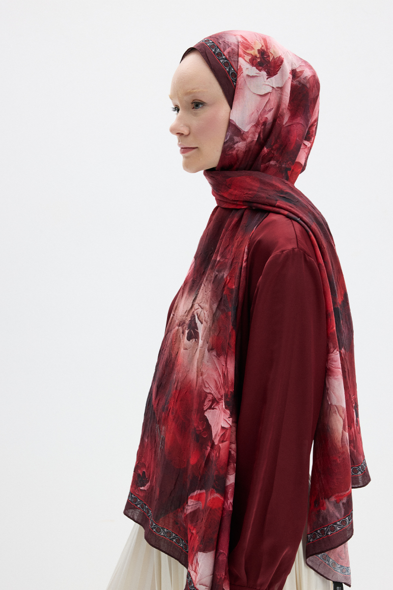 Sera Desen Kraş Şal - Bordo - 3