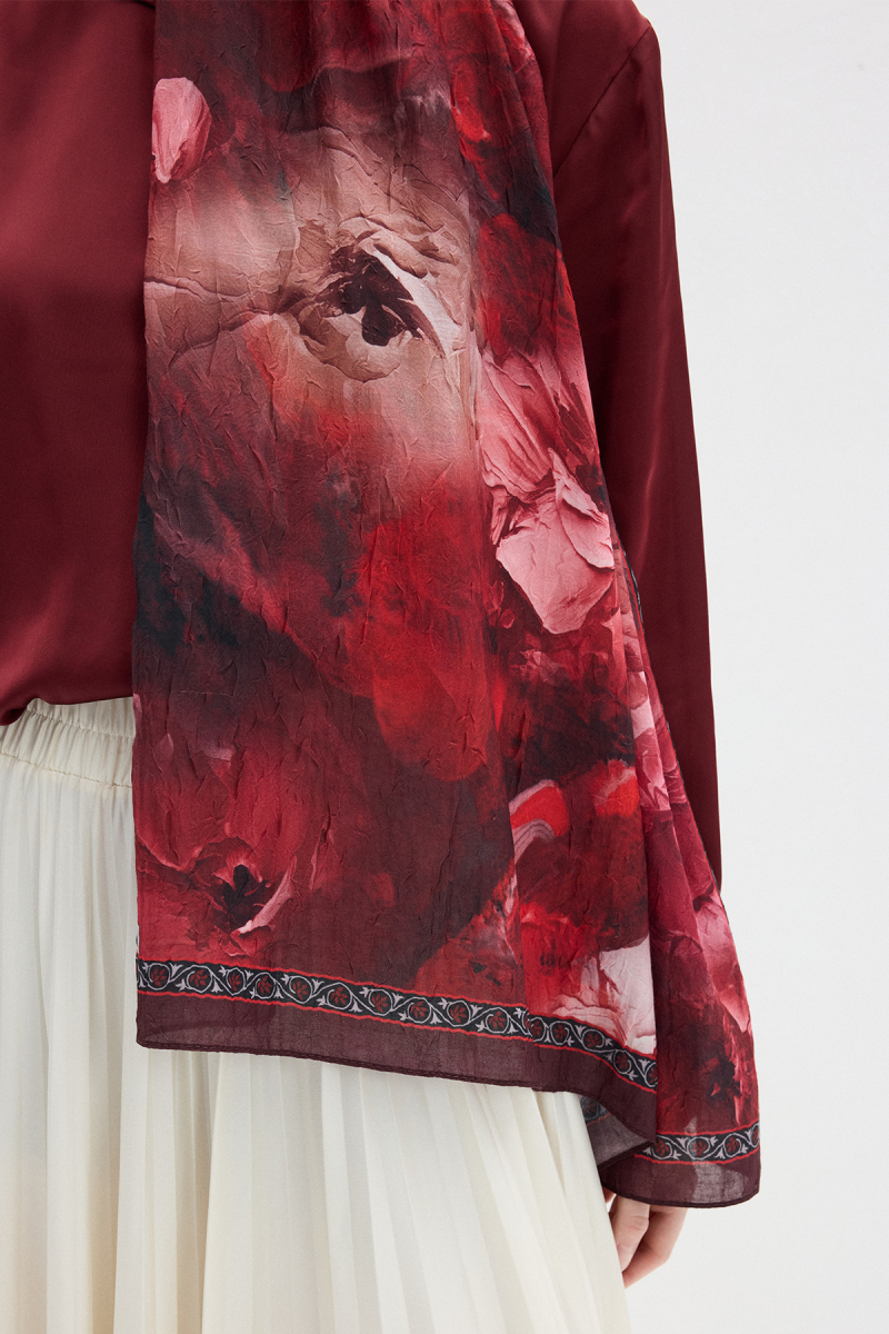 Sera Desen Kraş Şal - Bordo - 4