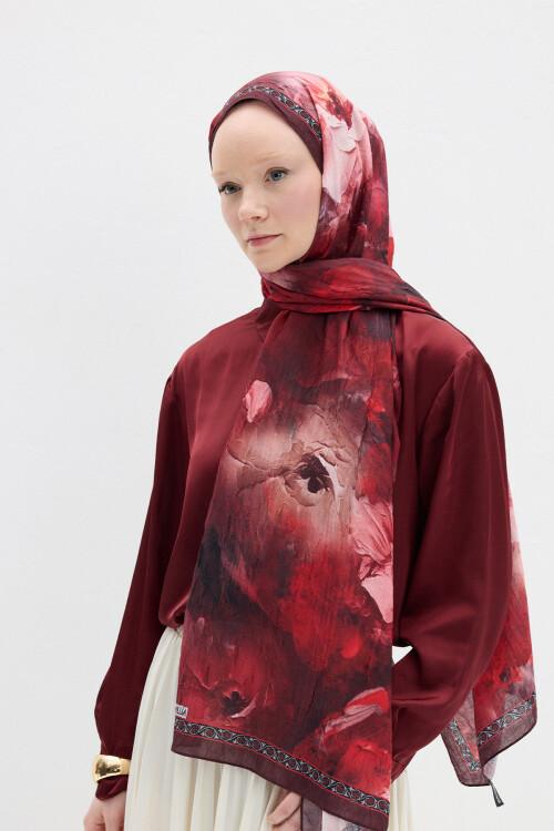 Sera Desen Kraş Şal - Bordo - Camellia Scarfs (1)