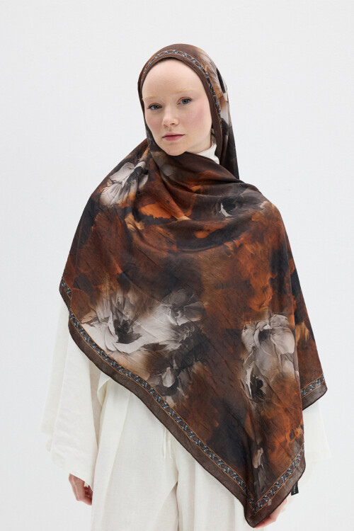 Sera Desen Kraş Şal - Kahve - Camellia Scarfs