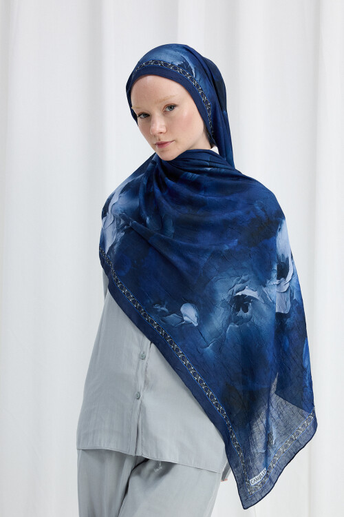 Sera Desen Kraş Şal - Lacivert - Camellia Scarfs