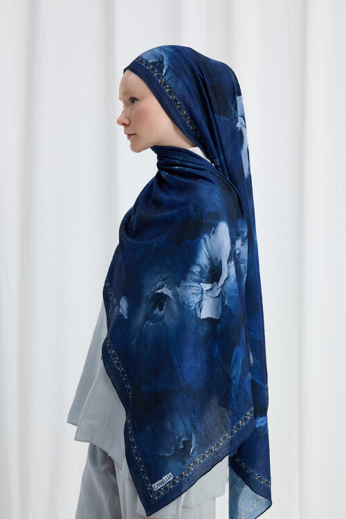 Sera Desen Kraş Şal - Lacivert - Camellia Scarfs (1)