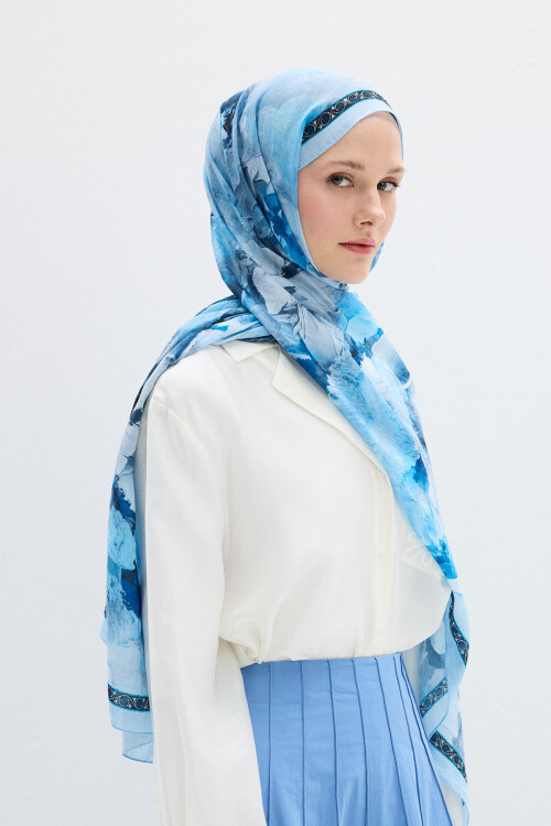 Sera Desen Kraş Şal - Mavi - Camellia Scarfs (1)