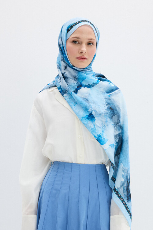 Sera Desen Kraş Şal - Mavi - Camellia Scarfs
