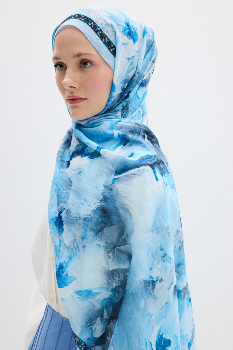 Sera Desen Kraş Şal - Mavi - 3