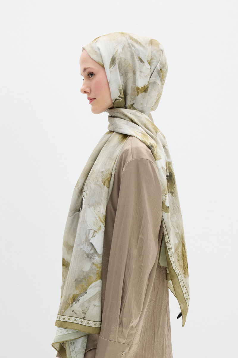 Sera Desen Kraş Şal - Olive - 3