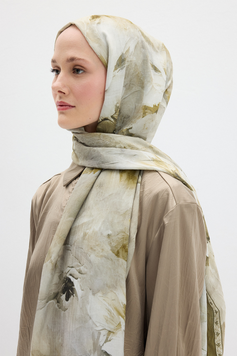 Sera Desen Kraş Şal - Olive - 4
