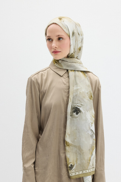 Sera Desen Kraş Şal - Olive - Camellia Scarfs (1)
