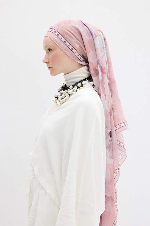 Sera Desen Kraş Şal - Pudra - Camellia Scarfs (1)