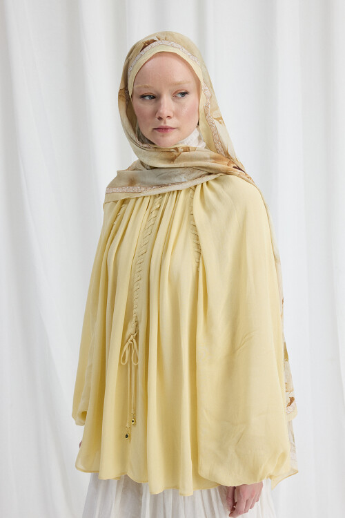 Sera Desen Kraş Şal - Tereyağ Sarısı - Camellia Scarfs (1)