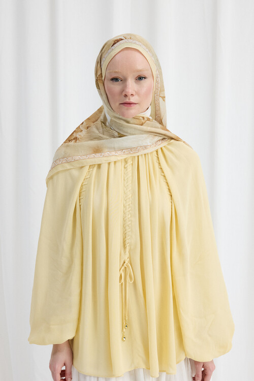 Sera Desen Kraş Şal - Tereyağ Sarısı - Camellia Scarfs