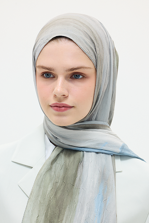 Silent Kraş Şal - Mavi Yeşil - Camellia Scarfs (1)