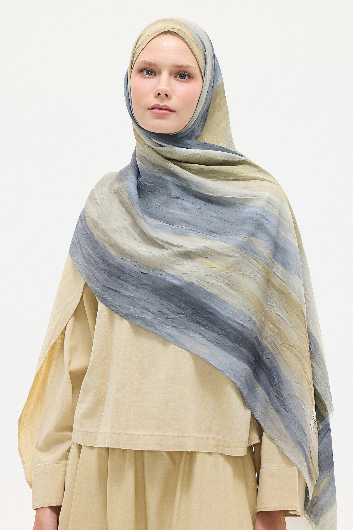 Silent Kraş Şal - Sarı Gri - Camellia Scarfs