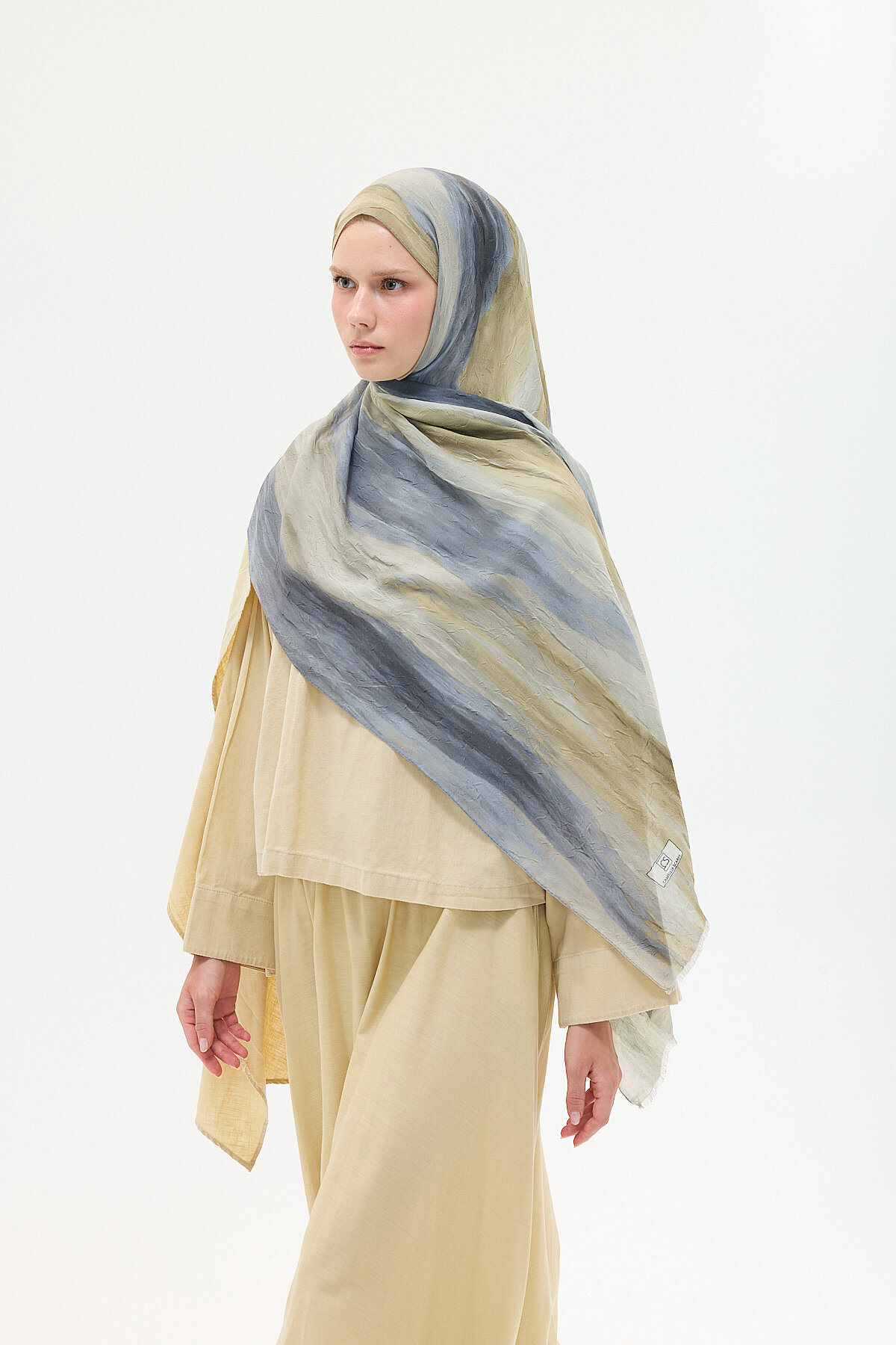 Silent Kraş Şal - Sarı Gri - Camellia Scarfs (1)