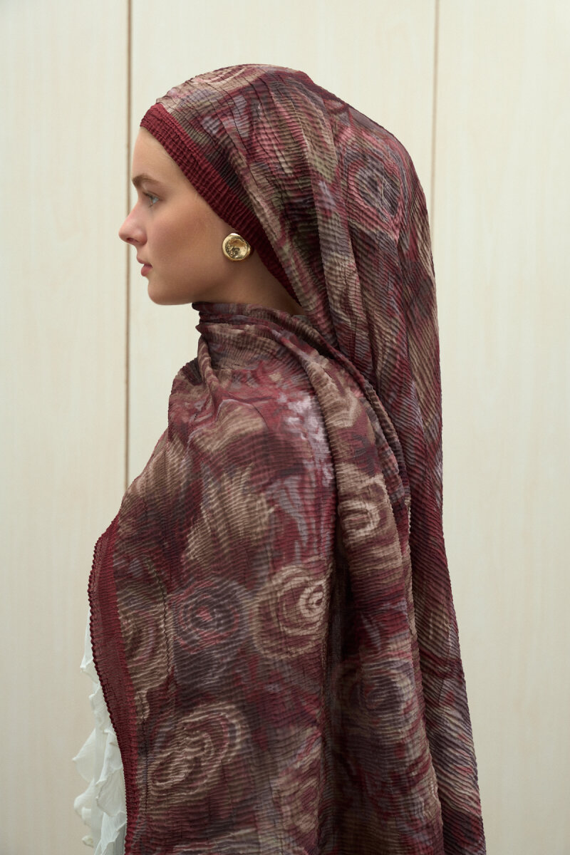 Soft Glow Müslin Şal - Bordo Bej - 3