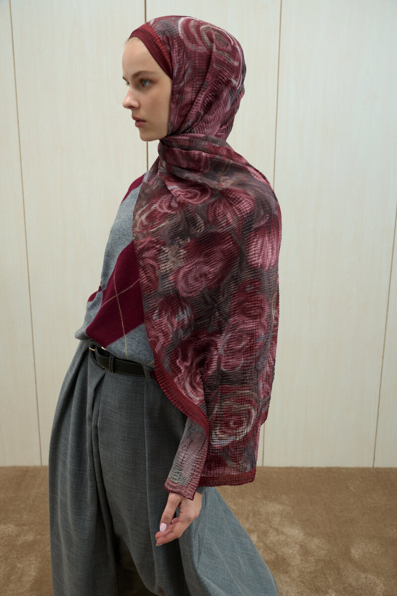 Soft Glow Müslin Şal - Bordo - 4