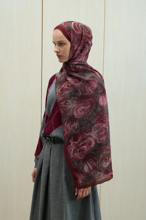 Soft Glow Müslin Şal - Bordo - Camellia Scarfs