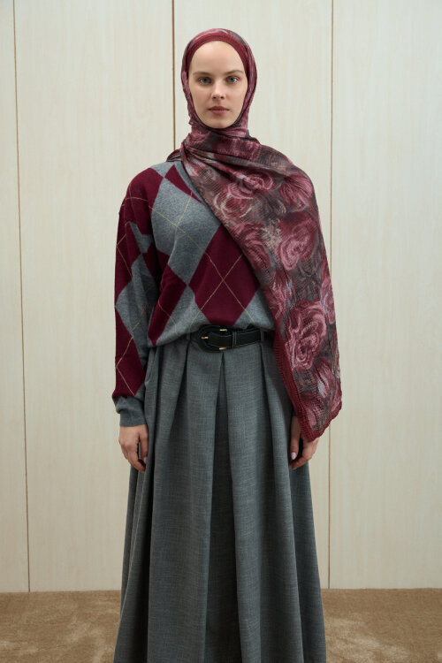 Soft Glow Müslin Şal - Bordo - Camellia Scarfs (1)