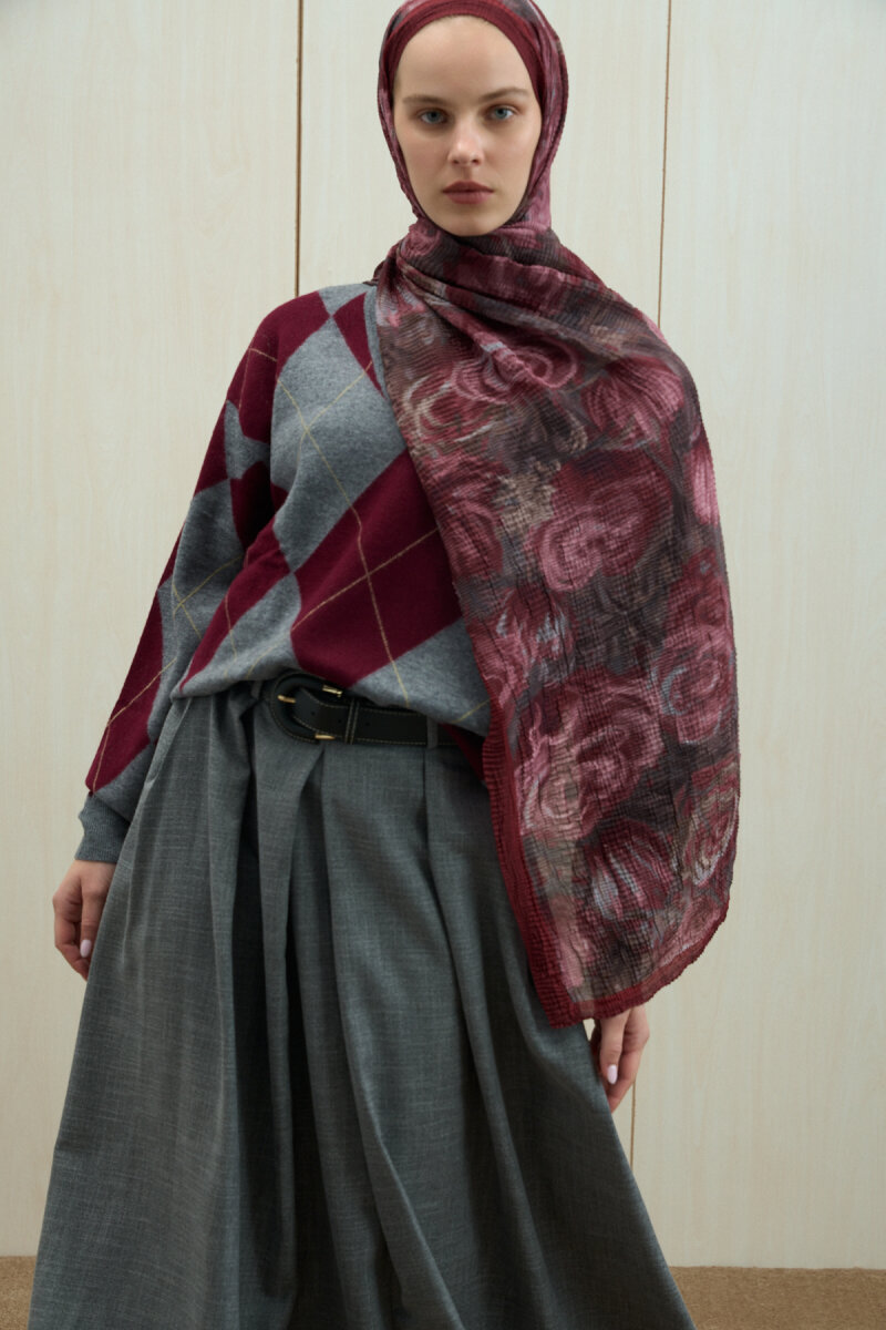 Soft Glow Müslin Şal - Bordo - 3