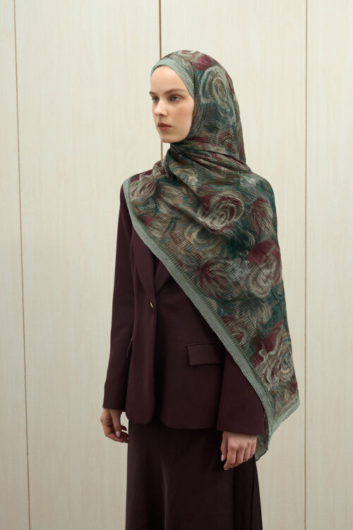 Soft Glow Müslin Şal - Bordo Yeşil - Camellia Scarfs