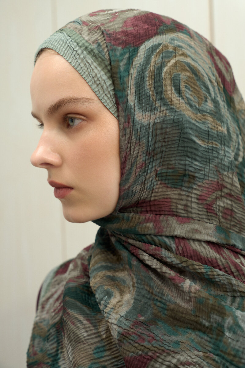 Soft Glow Müslin Şal - Bordo Yeşil - 3