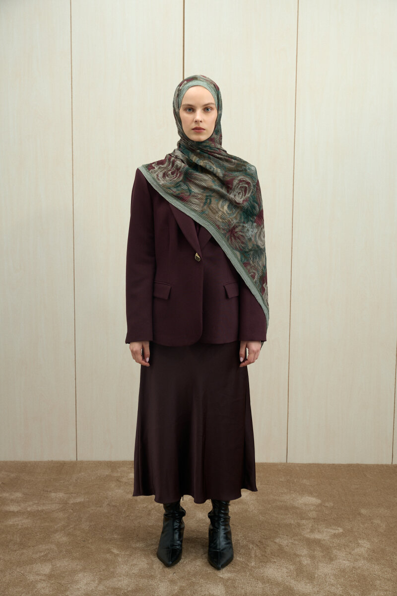 Soft Glow Müslin Şal - Bordo Yeşil - 4