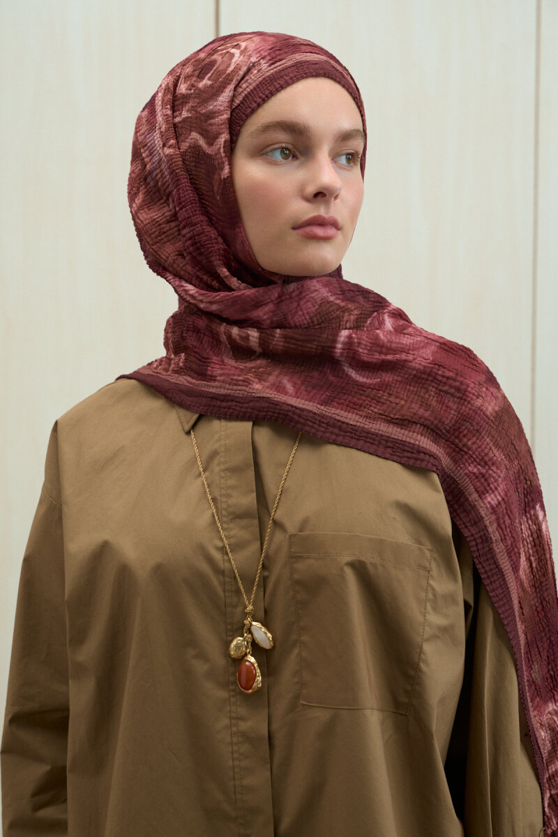 Soft Glow Müslin Şal - Cherry - 3