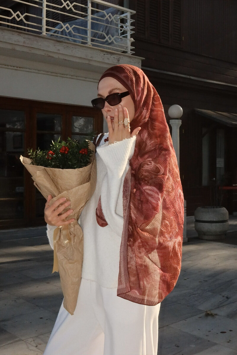 Soft Glow Müslin Şal - Cherry - 1