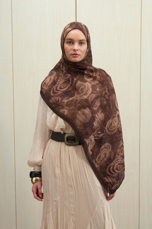 Soft Glow Müslin Şal - Kahve - Camellia Scarfs