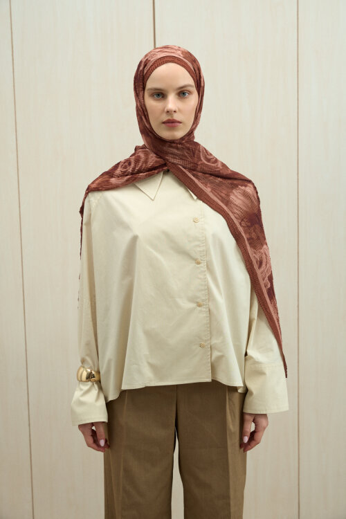 Soft Glow Müslin Şal - Kiremit - Camellia Scarfs (1)