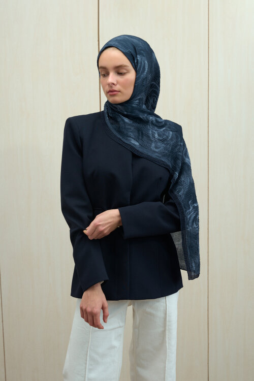 Soft Glow Müslin Şal - Lacivert - Camellia Scarfs