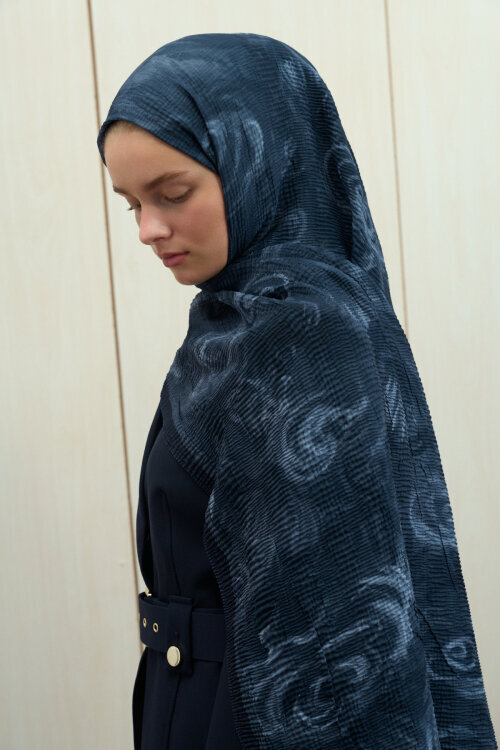 Soft Glow Müslin Şal - Lacivert - Camellia Scarfs (1)