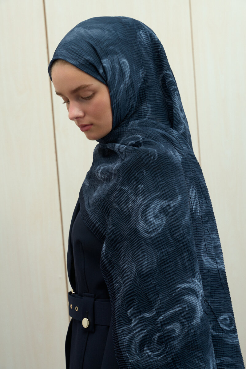 Soft Glow Müslin Şal - Lacivert - 2