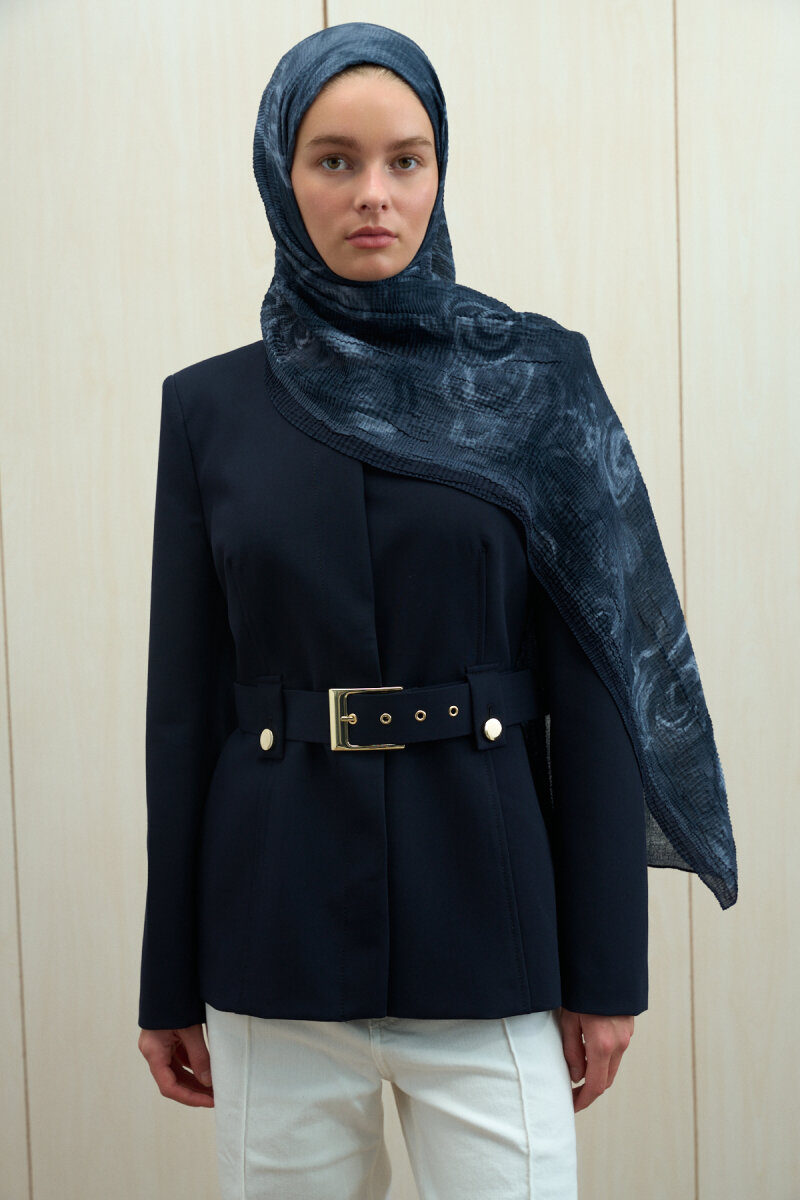 Soft Glow Müslin Şal - Lacivert - 3